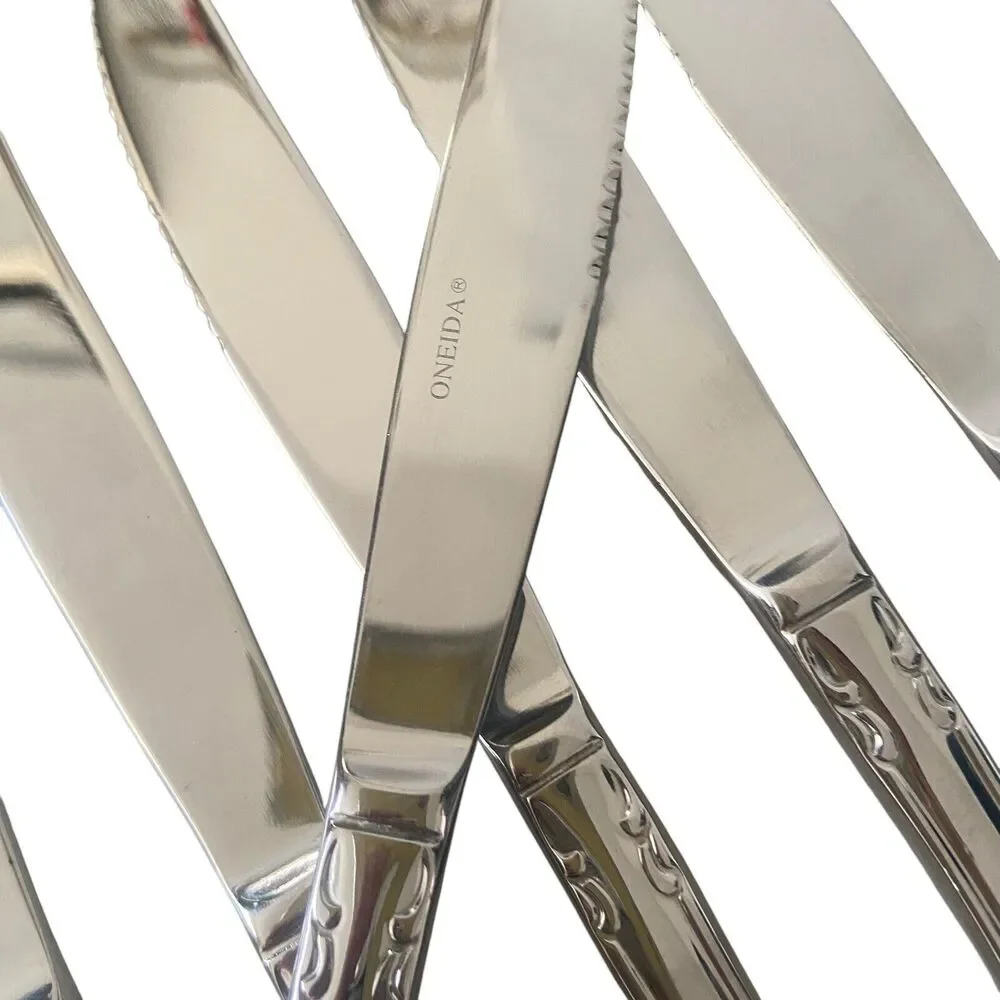 Oneida True Rose Pattern Dinner Knives Replacement 7 pc Stainless Steel